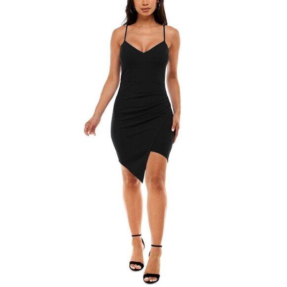 Emerald Sundae Black Asymmetrical-Hem Mini Bodycon Strappy Dress NWT - Picture 3 of 7